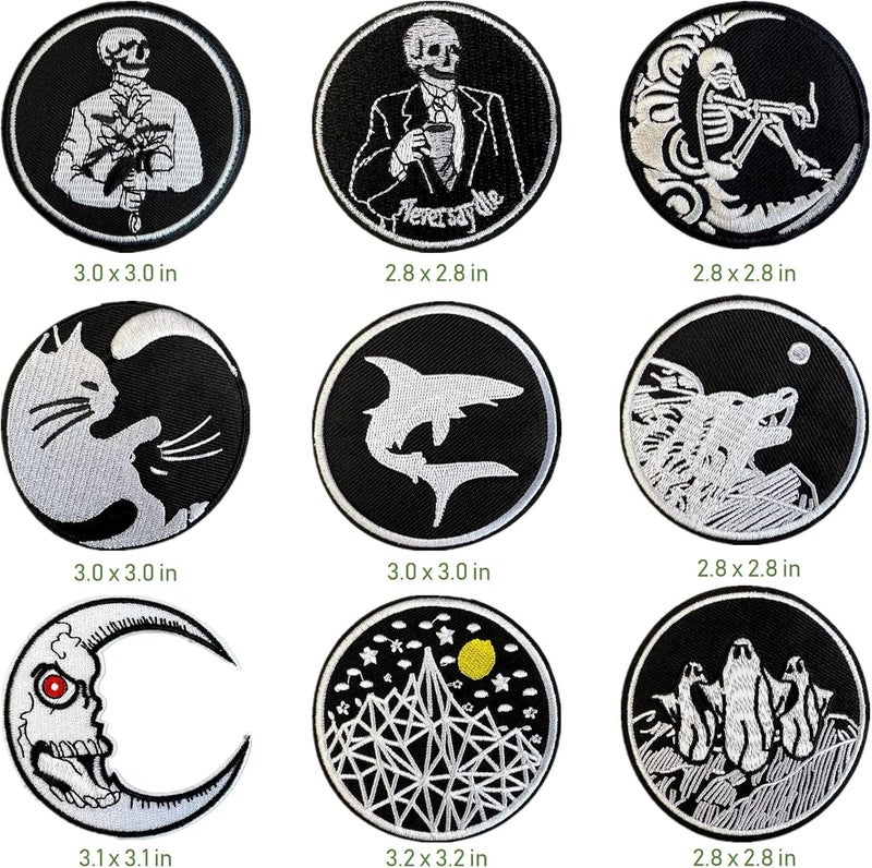 Cazzon Dark Embroidered Applique Iron On Patches for Backpacks, Rock Band Patches for Jackets, Cool Sew Patch for Clothing, Jeans, Hats, DIY Accessories (Dark4 9 Pcs) - Image 2